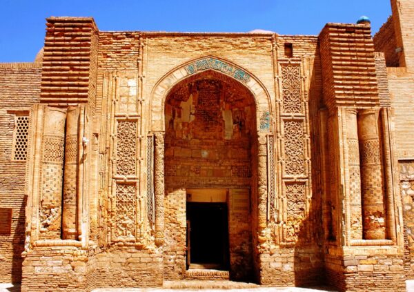 An ancient architectural monument shining in sunlight