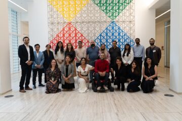 Members of the IIS Alumni's European Chapter Group in the Atrium of the Aga Khan Centre, London