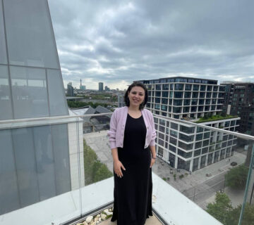 Fatima Aysha, a GPISH student posing for a picture on the terrace of Aga Khan Centre