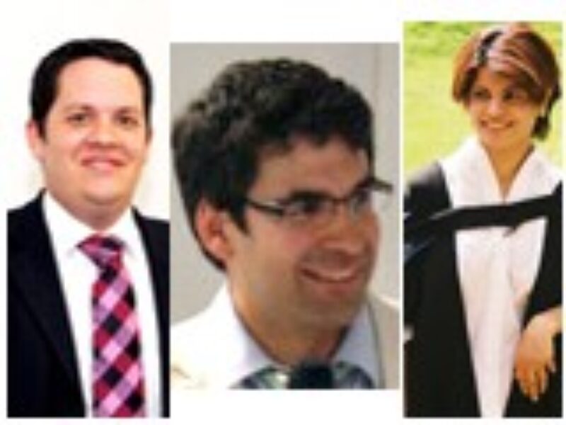 Three different pictures in one frame: 1. A man in a suit 2. A headshot of a man with glasses in a suit 3. A woman formally dressed